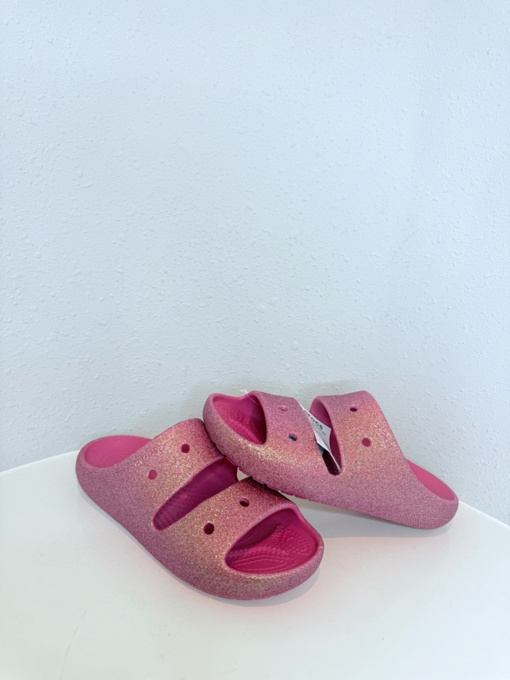 Crocs Classic Iridescent Glitter Unisex Hot Pink Slides Size W 7 NWT - Picture 6 of 11